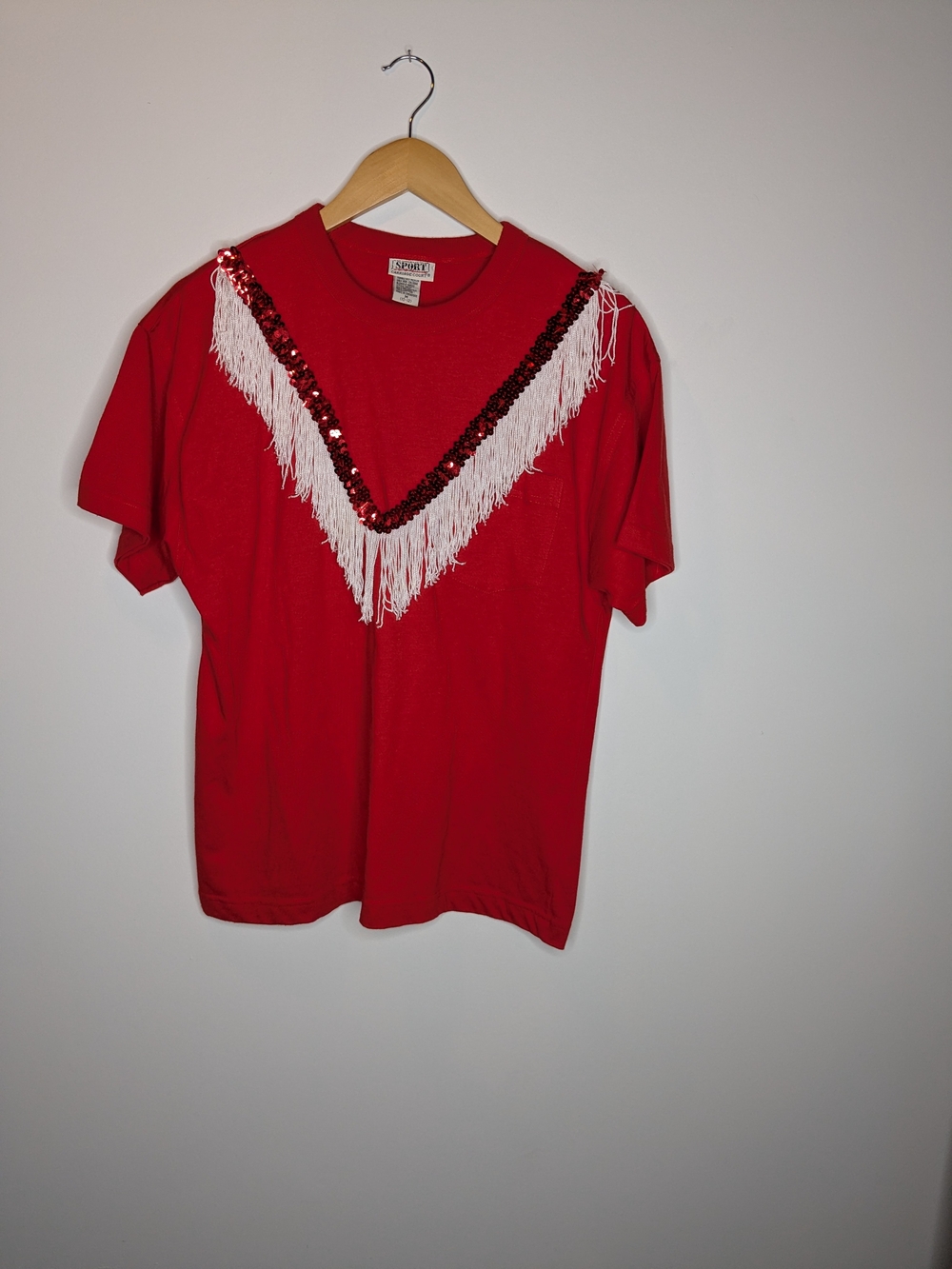 Vintage Red Fringe & Sequin T-shirt Medium